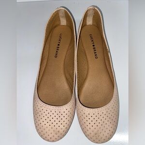 Lucky Brand Tan Ballet Flats Perforated Laser Cut Design Size 8.5 leather